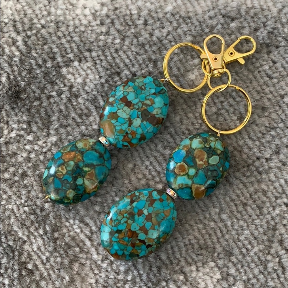 💕x2HP💕Green and Blue Agate beaded keychain - Picture 4 of 7